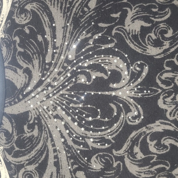 Vintage Y2K Black Gold Lace Beaded Scroll Cross Top Long Sleeve Glam Gothic - Picture 4 of 13